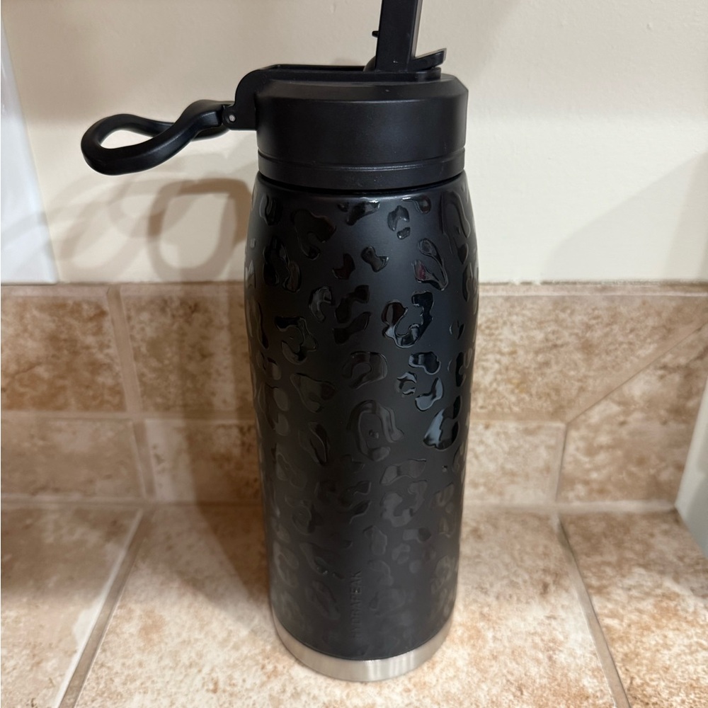 Black Leopard Print Insulated Water Bottle